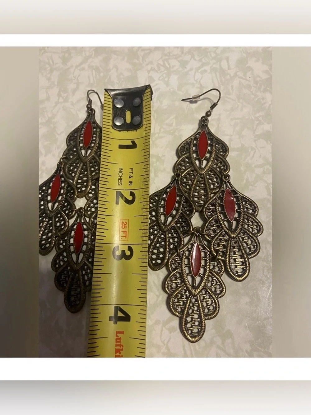 Brass Tone Enamel Statement Pierced Earrings #7686